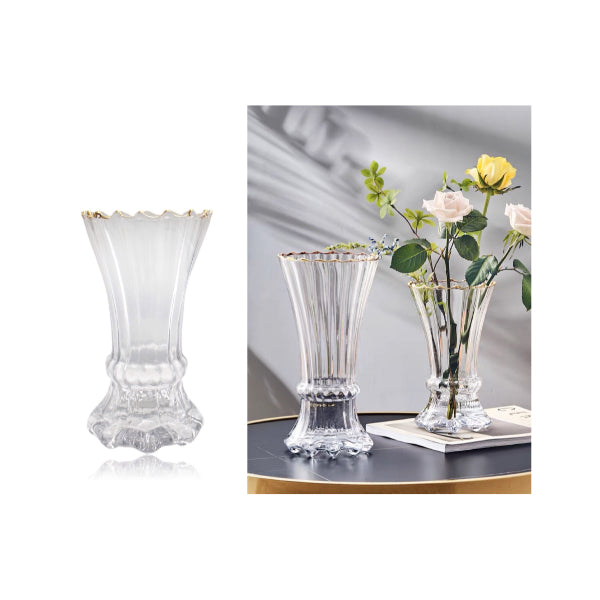 Clear Decorative Vase With Gold Rim - 14.5cm x 28cm