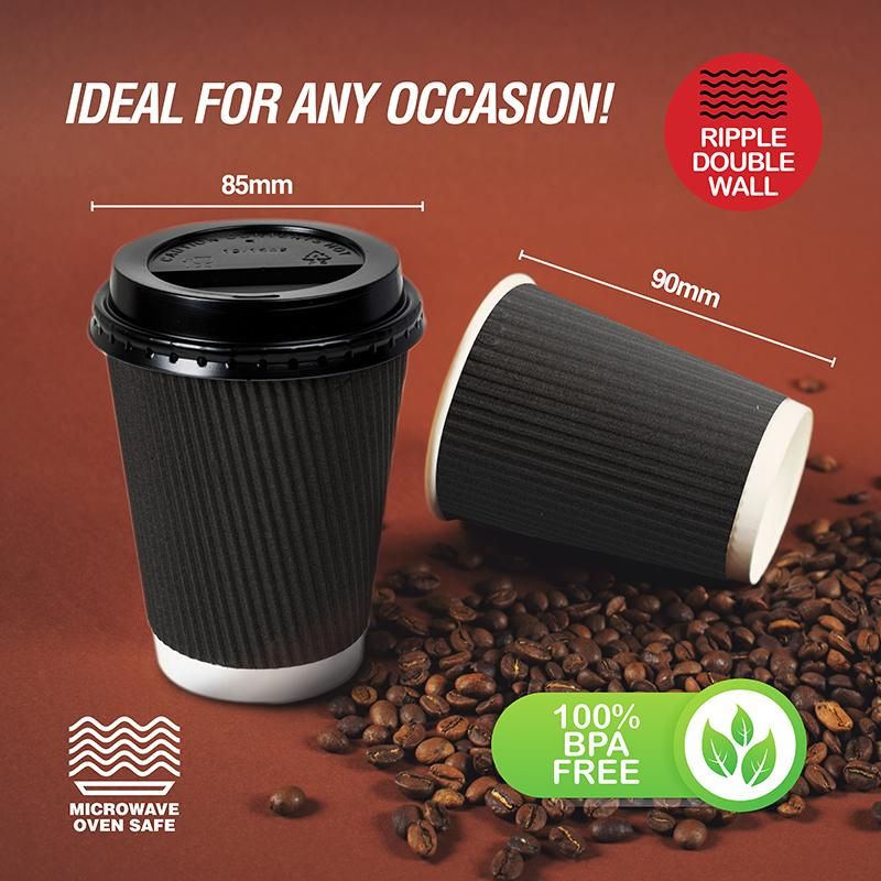 20 Pack Black Ripple Wall Paper Coffee Cups - 230ml