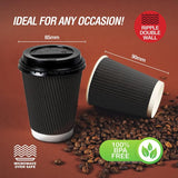 Load image into Gallery viewer, 20 Pack Black Ripple Wall Paper Coffee Cups - 230ml