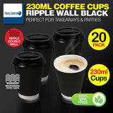 Load image into Gallery viewer, 20 Pack Black Ripple Wall Paper Coffee Cups - 230ml