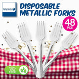Load image into Gallery viewer, 48 Pack Metallic Disposable Cutlery Forks - 17.5cm