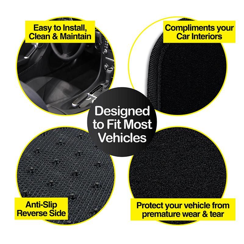 4 Pack Car Front & Rear Black Floor Mats