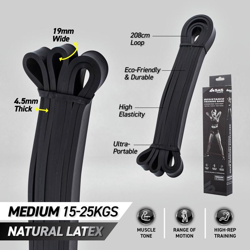 Black Resistance Training Band Medium - 208cm x 4.5mm x 19mm