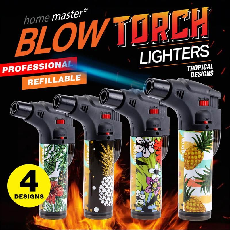 Tropical Design Refillable Blow Torch Gas Lighter - 7cm x 12cm