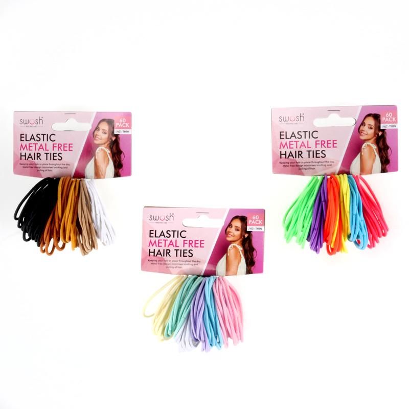 60 Pack Multicolour Elastic Metal Free Thin Hair Ties