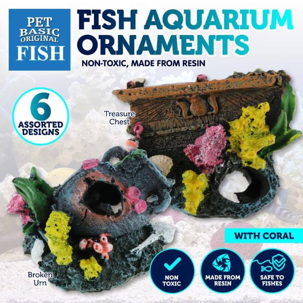 Fish Aquarium Ornament with Coral - 8cm x 7cm x 7cm