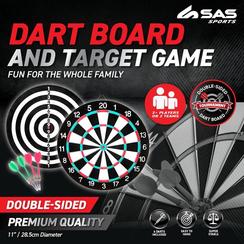 Double Sided Dart & Target Game Board - 28.5cm