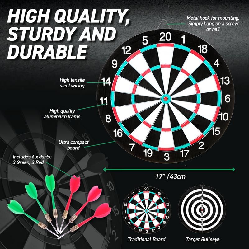 Double Sided Dart & Target Game Board - 43cm