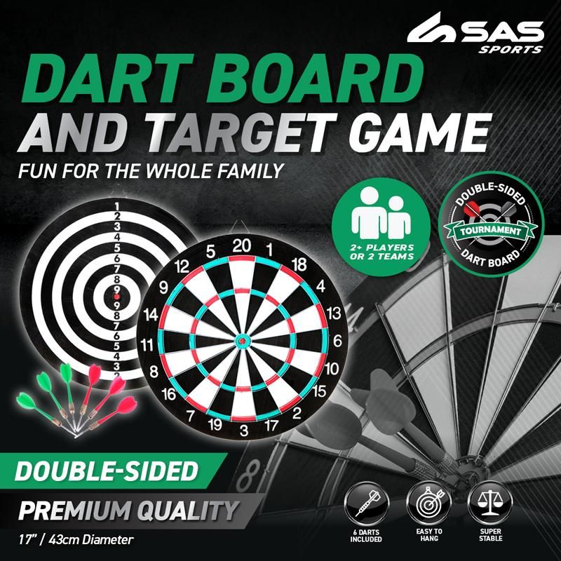 Double Sided Dart & Target Game Board - 43cm