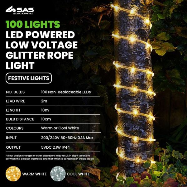 LED Power Glitter Rope Light - 10m