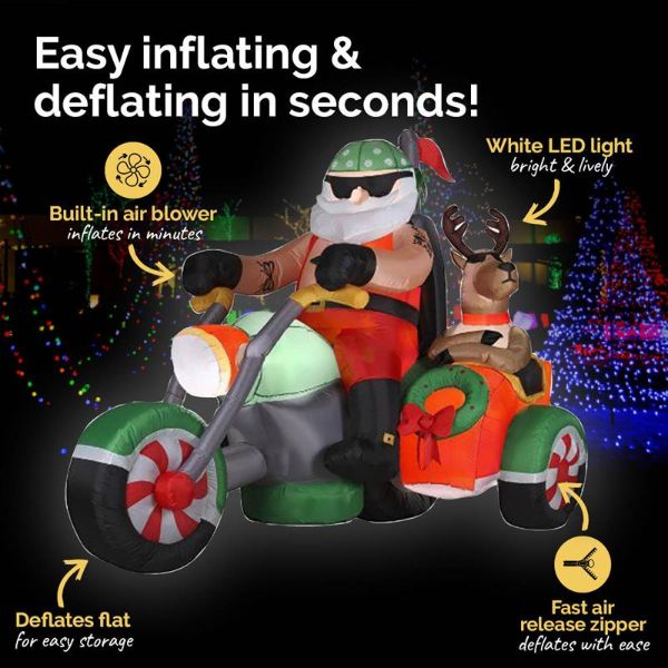 Large Inflatable LED Santa & Trike With Reindeer - 1.8m