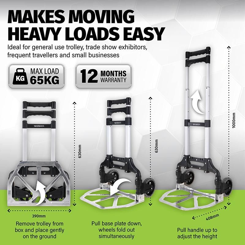 Foldable Hand Trolley - 65kg Capacity