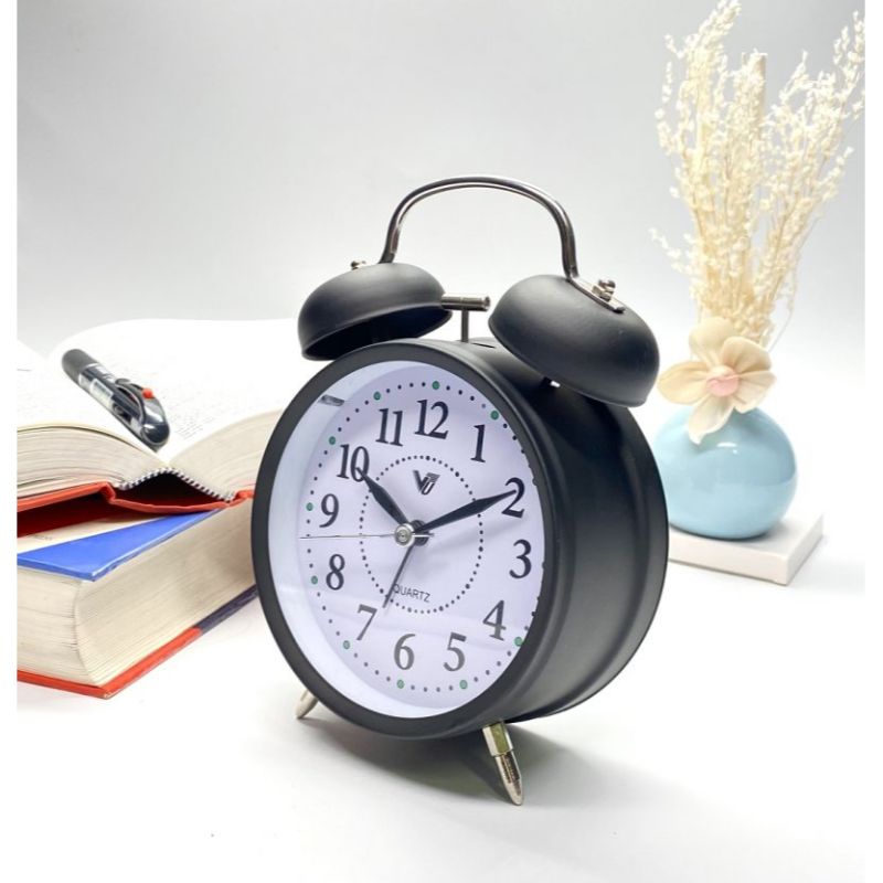 Metal Twin Bells Table Alarm Clock With Light - 11.6cm x 17cm x 5.5cm