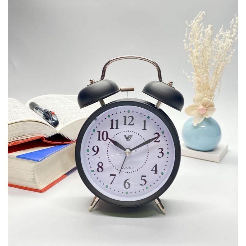 Metal Twin Bells Table Alarm Clock With Light - 11.6cm x 17cm x 5.5cm
