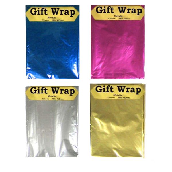 2 Sheets Metallic Gift Wraps - 70cm x 46cm