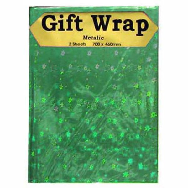 2 Sheets Metallic Holographic Gift Wrap - 70cm x 46cm