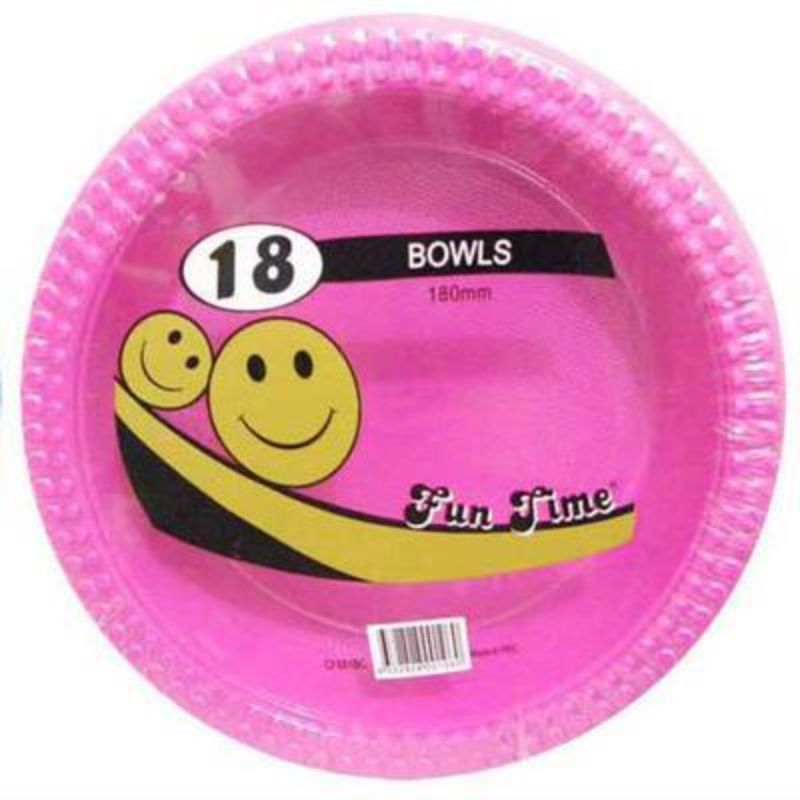 18 Pack Hot Plastic Pink Bowl - 18cm
