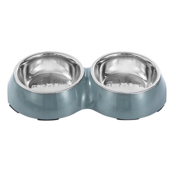 Stainless Steel Grey Non Slip Melamine Double Pet Bowl - 200ml