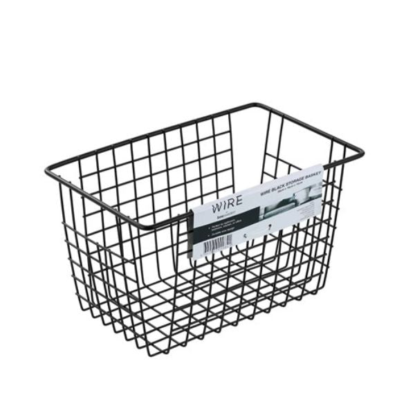 Black Wire Storage Basket - 26cm x 16cm x 15cm