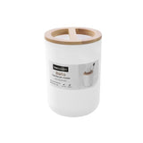 Load image into Gallery viewer, Boxsweden Bano White Toothbrush Holder with Bamboo Top - 7.5cm x 7.5cm x 10.5cm