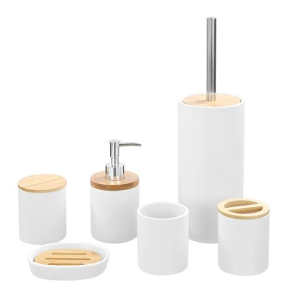 Bano White Ceramic Toilet Brush Set - 10.5cm x 10.5cm x 37.5cm