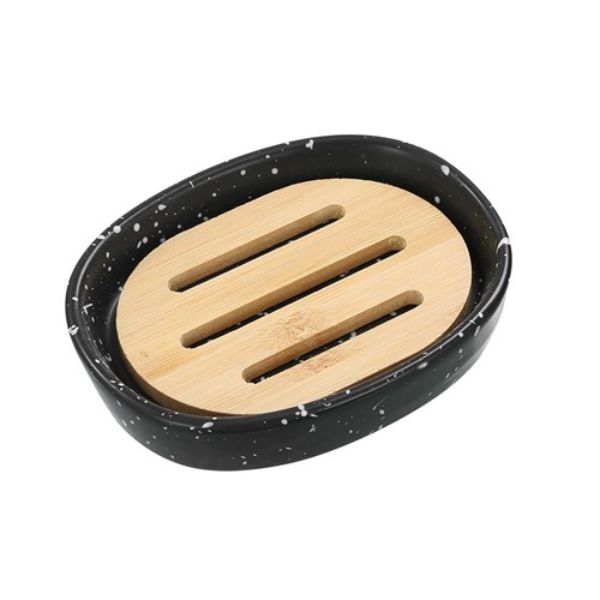 Bano Black Speckle Ceramic Soap Dish - 12.5cm x 9.5cm x 2.5cm
