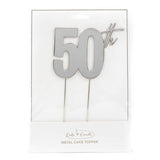 Load image into Gallery viewer, Silver 50th Metal Cake Topper - 9cm x 11cm