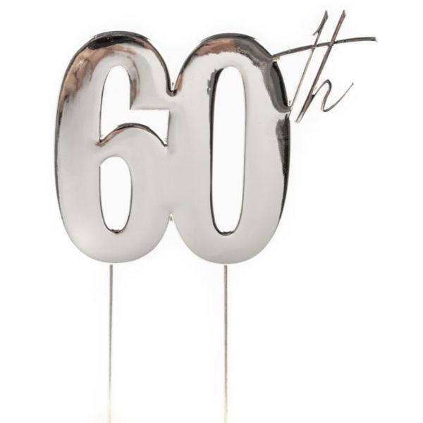 60th Silver Medal Cake Topper - 9cm