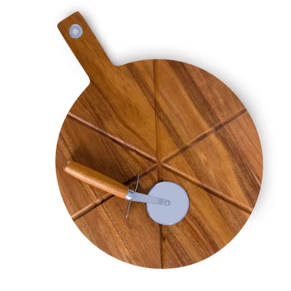 2 Piece Acacia Wood Pizza Board With Cutter