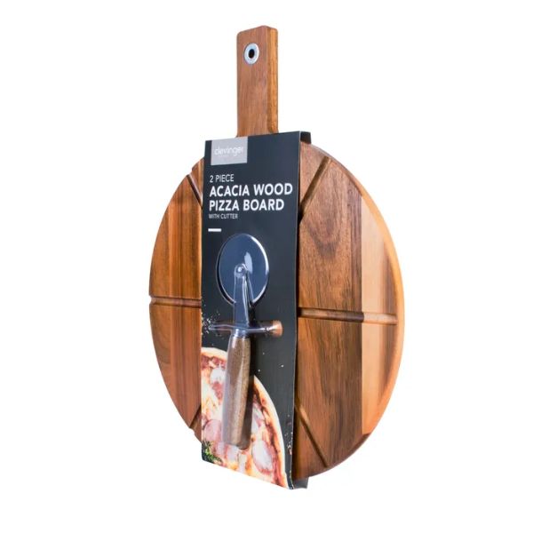 2 Piece Acacia Wood Pizza Board With Cutter