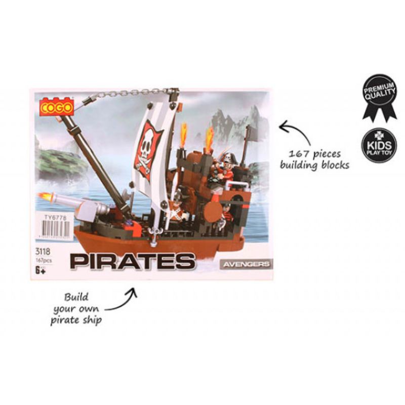 167 Piece Pirate Ship Build Blocks - 26cm x 21cm x 6cm