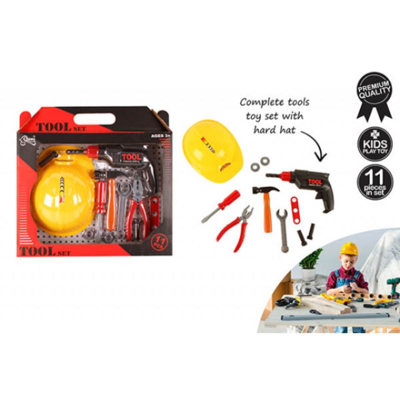 11 Piece Tradie Tools With Hard Hat Toy