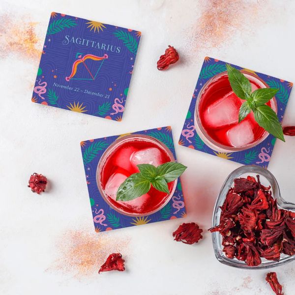 4 Pack Ceramic Zodiac Sagittarius Coaster Gift Box