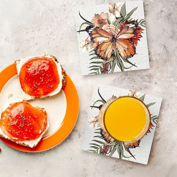 4 Pack Cinnamon Butterfly Ceramic Coaster Gift Box - 10cm x 10cm