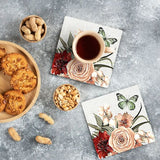 Load image into Gallery viewer, 4 Pack Cinnamon Ceramic Florals Butterly Coaster Gift Box - 10cm x 10cm