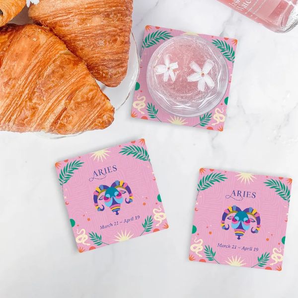 4 Pack Zodiac Aries Ceramic Coaster Gift Box