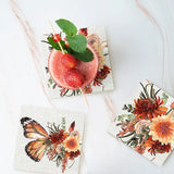 Load image into Gallery viewer, 4 Pack Cinnamon Ceramic Butterfly With Country Floral Coaster Gift Box - 10cm x 10cm
