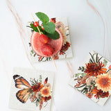 Load image into Gallery viewer, 4 Pack Cinnamon Ceramic Butterfly With Country Floral Coaster Gift Box - 10cm x 10cm