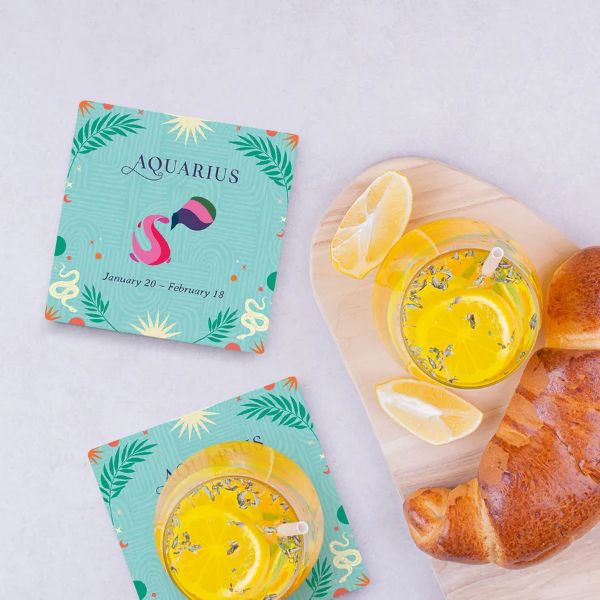 4 Pack Ceramic Zodiac Aquarius Coaster Gift Box