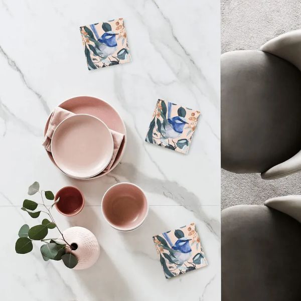 4 Pack Wren Ceramic Watercolour Florals Bird Coaster Gift Box - 10cm x 10cm