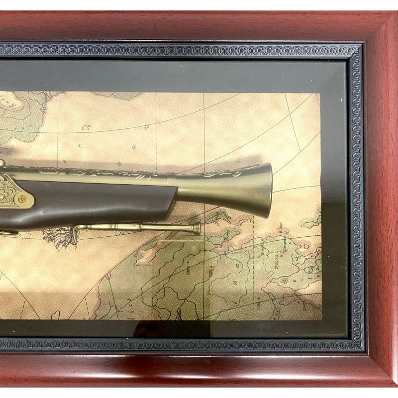 Antique Plastic Gun Timber Frame with Glass Face - 56cm x 27cm x 9.5cm