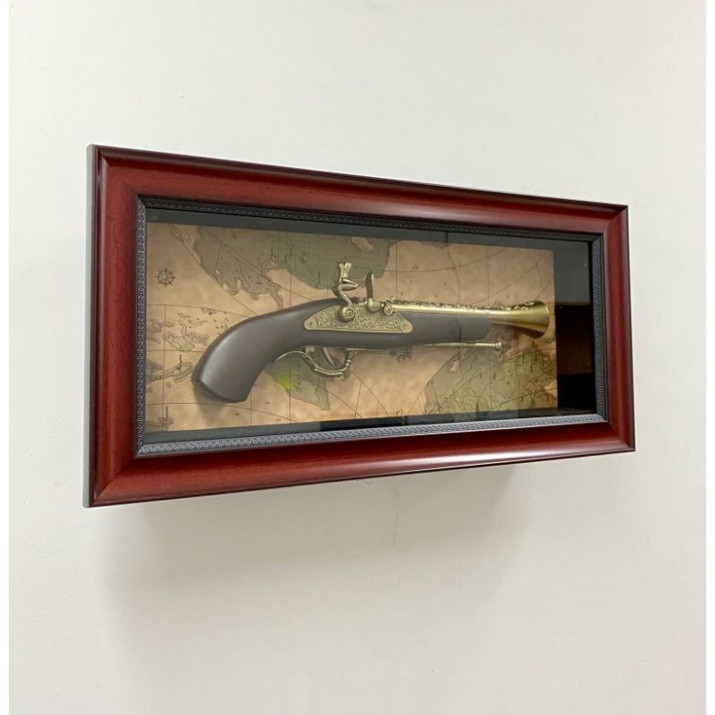 Antique Plastic Gun Timber Frame with Glass Face - 56cm x 27cm x 9.5cm