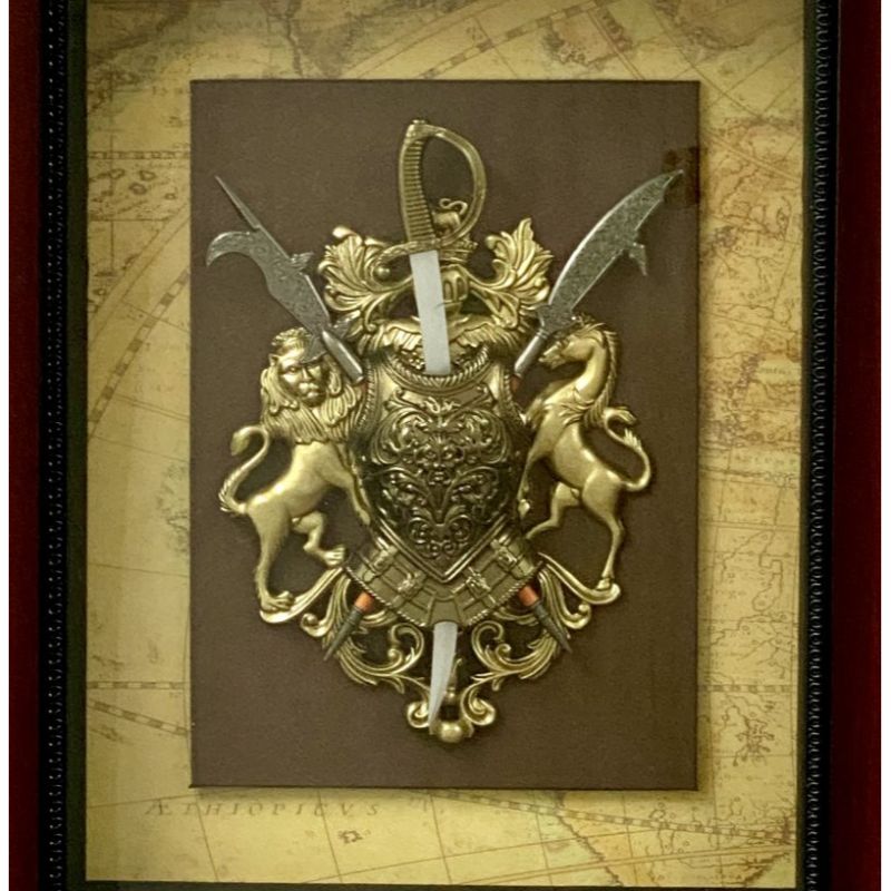 Antique Shield Timber Frame with Glass Face - 38cm x 46cm x 7.5cm