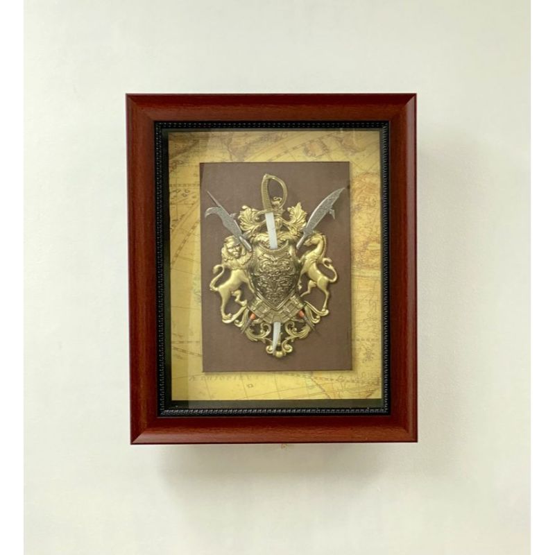 Antique Shield Timber Frame with Glass Face - 38cm x 46cm x 7.5cm