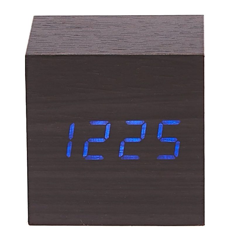 Black LED Wooden Cube Table Clock - 6cm x 6cm x 6cm