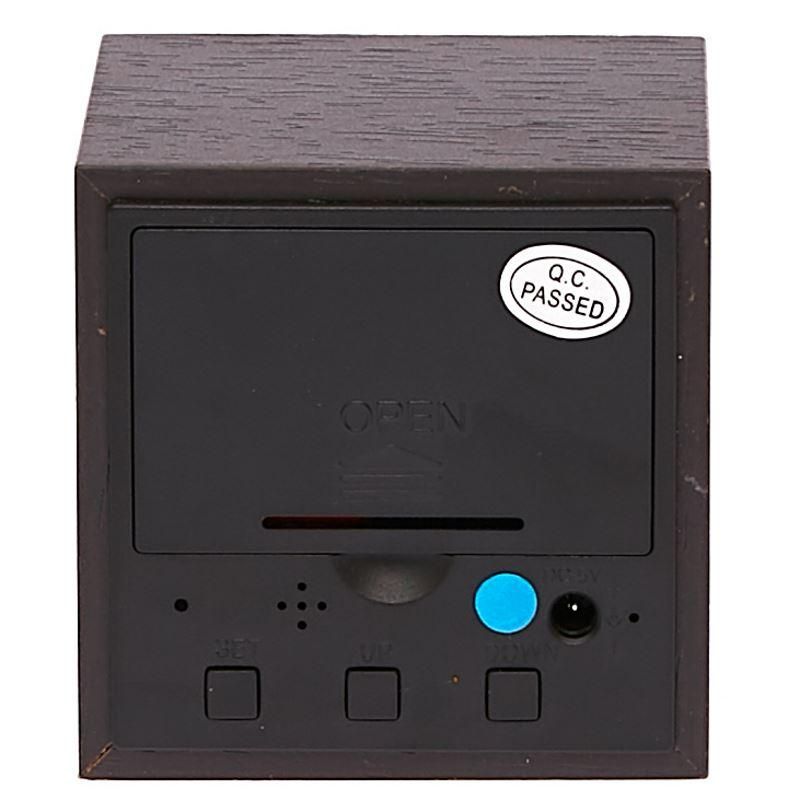 Black LED Wooden Cube Table Clock - 6cm x 6cm x 6cm