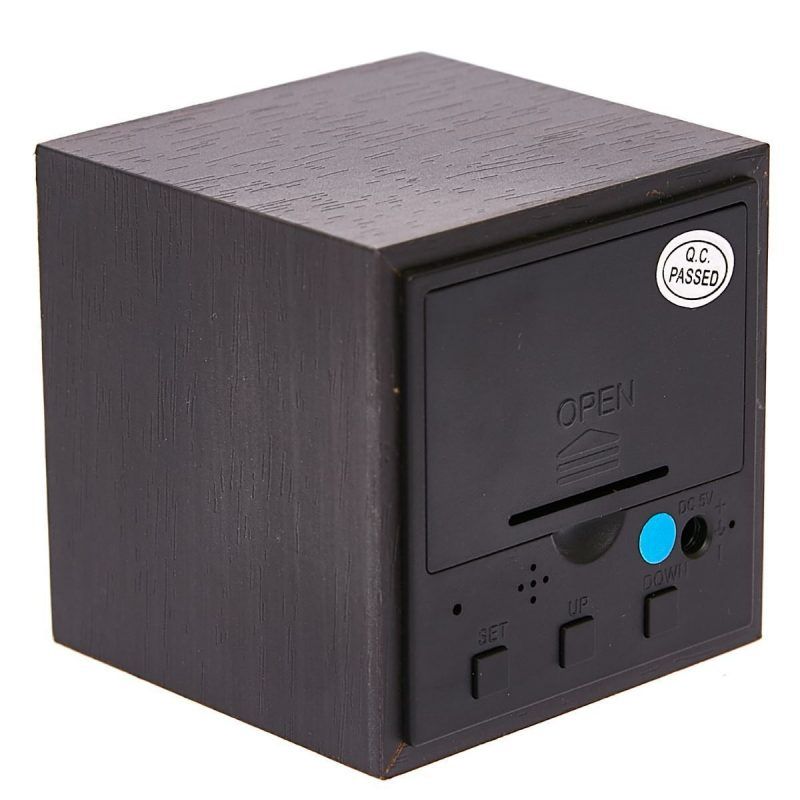 Black LED Wooden Cube Table Clock - 6cm x 6cm x 6cm