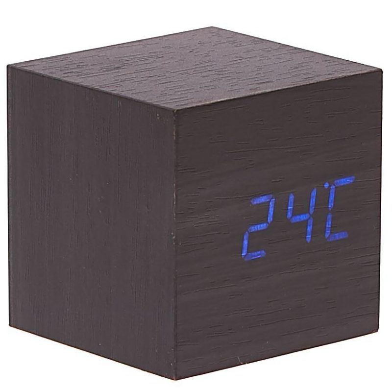 Black LED Wooden Cube Table Clock - 6cm x 6cm x 6cm