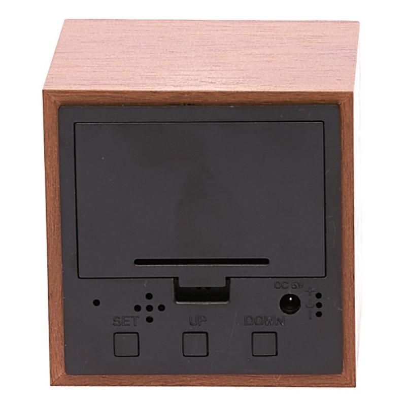 Brown LED Wooden Cube Table Clock - 6cm x 6cm x 6cm