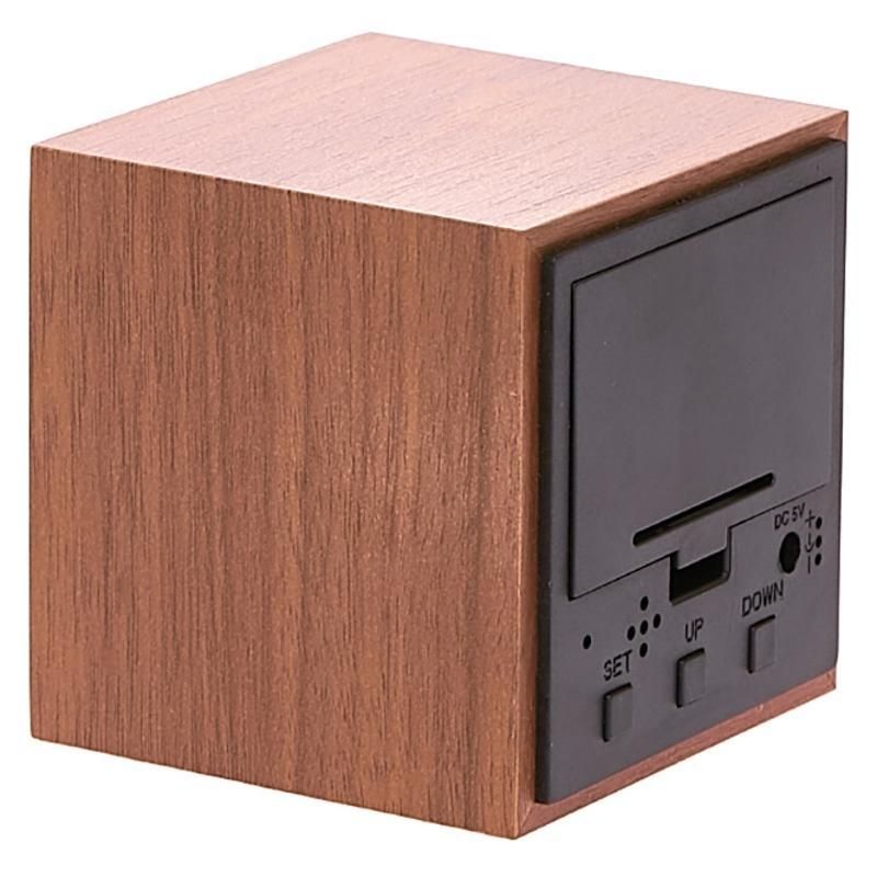 Brown LED Wooden Cube Table Clock - 6cm x 6cm x 6cm
